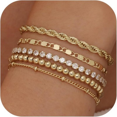 14k Chunky Gold Bracelets for Women Non Tarnish, Womens Gold Bracelet Stack Layered Chunky Chain Bracelets Waterproof Link
