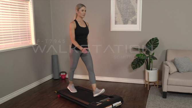 Sunny Health &#38; Fitness Walkstation Slim Flat Treadmill for Under Desk, 2 of 13, play video