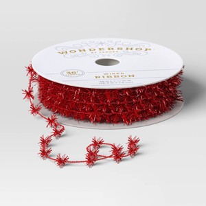 36' Christmas Tinsel Ribbon Red - Wondershop™ - 1 of 3