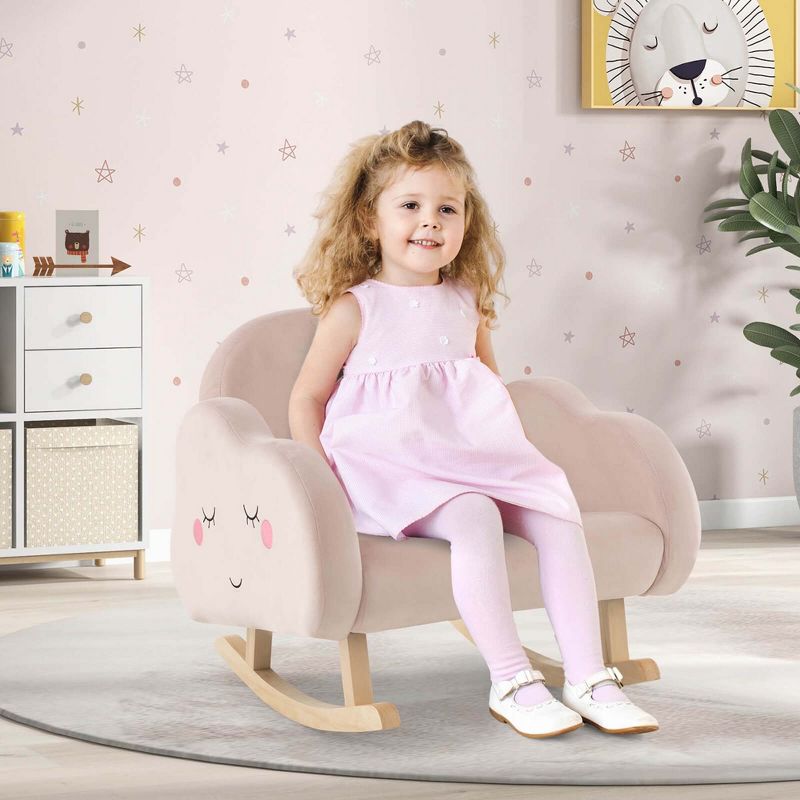 Honeyjoy Toddler Rocking Chair Children's Upholstered Velvet Rocker Kids Armchair Pink/White, 4 of 11
