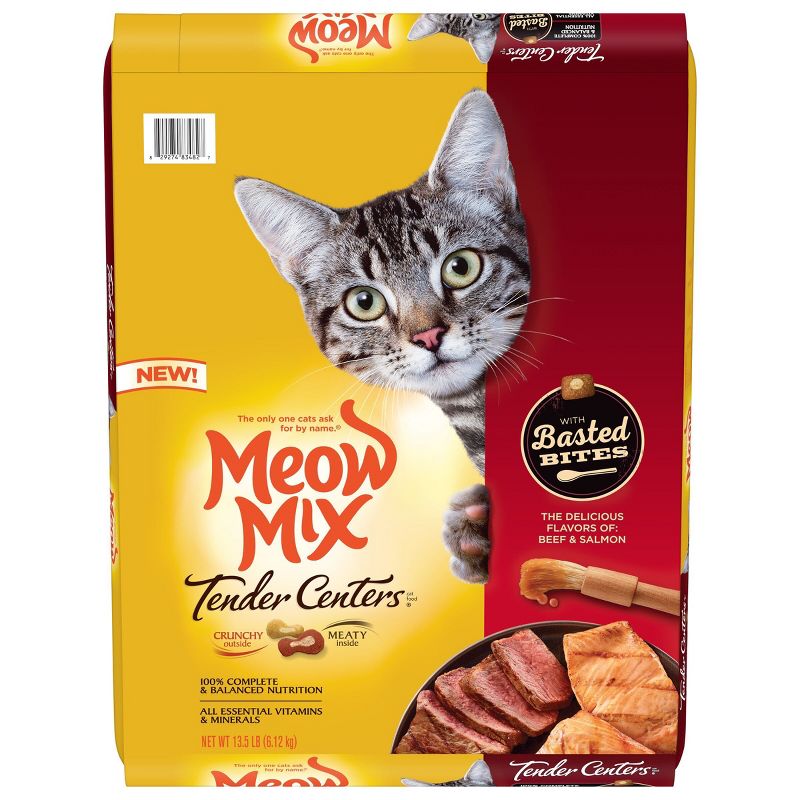 Meow Mix Tender Centers with Basted Bites with Flavors of Beef &#38; Salmon Adult Complete and Balanced Dry Cat Food - 13.5lbs, 1 of 9