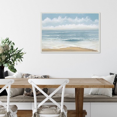 Smooth Beach Waves Framed Canvas Wall Art with Beaded Perimeter