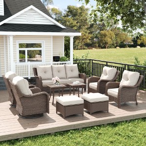 LayinSun Wicker Outdoor Furniture Set with 6-inch Comfy Cushions, High Back Patio Furniture Set with Swivel Rocking Chairs and Side Table - 1 of 4