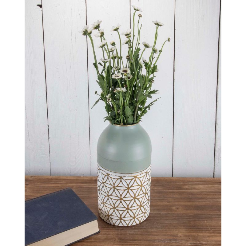 Modern Whitewash Floral Pattern Green Painted Brass Decorative Vase - Foreside Home & Garden, 2 of 7