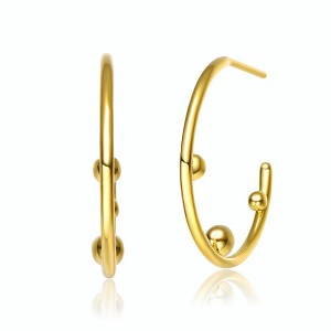 Chic 14K Yellow Gold Beaded Open Hoop Earrings with Intricate Detailing for a Stylish and Modern Look - 1 of 3