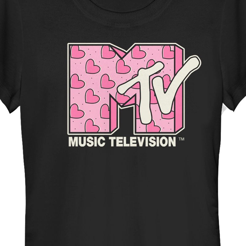 Juniors Womens MTV Valentine's Day Pink Heart Logo T-Shirt, 2 of 5