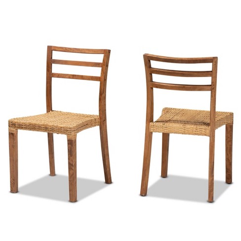 2pc Arthur Wood and Rattan Dining Chair Set Natural Walnut bali pari