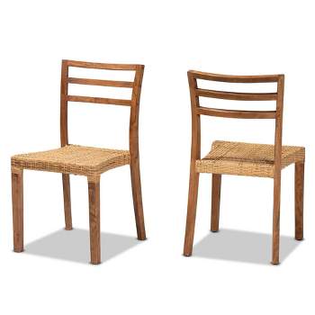 2pc ArthurWood and Rattan Dining Chair Set Natural/Walnut - bali & pari: Solid Mango Frame, No Assembly Required