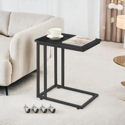 C Shaped End Table TV Tray End Table, C Shaped TV Tray With Metal Frame Rolling Casters TV Tables For Living Room For Eating Bed Table Tray