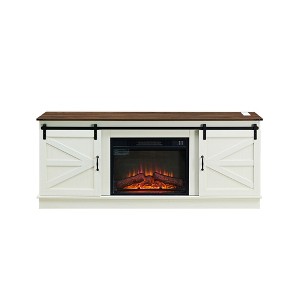 75" Electric Fireplac Farmhouse TV Stand for TVs Up to 75 Inch, 23" Red Brick Fireplace Insert Heater with LED Flame - 1 of 4