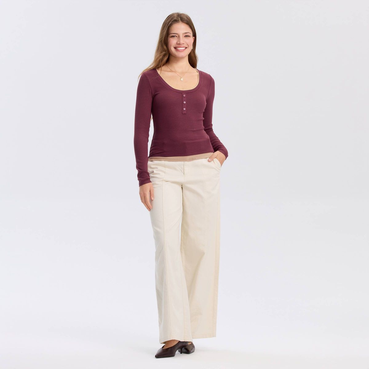 Women's Long Sleeve Contrast Ribbed Henley Top - A New Day™ - thumbnail 10