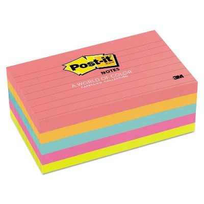 Post-it Original Pads in Cape Town Colors 3 x 5 Lined 100-Sheet 5/Pack 6355AN