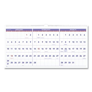 Deluxe Three-Month Reference Wall Calendar, Horizontal Orientation, 24 x 12, White Sheets, 15-Month: Dec 2024 to Feb 2026 - 1 of 3