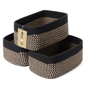 Aoibox Woven Cotton Rope Storage Baskets 11.5x7.5x4.7 Inch Closet Organizer Bin Decorative Cube Box 3 Pack Black Brown - 1 of 4