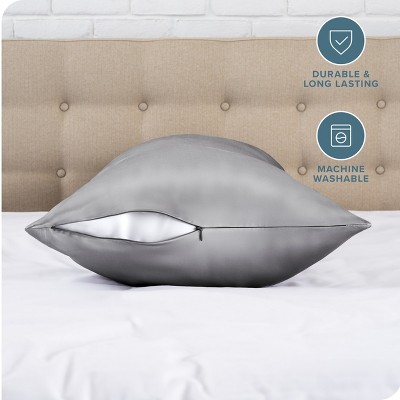 Gray Satin Zippered Body Pillowcase for Hair and Skin