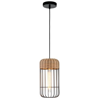 C Cattleya 1-Light Black Finish Natural Rattan Pendant Light