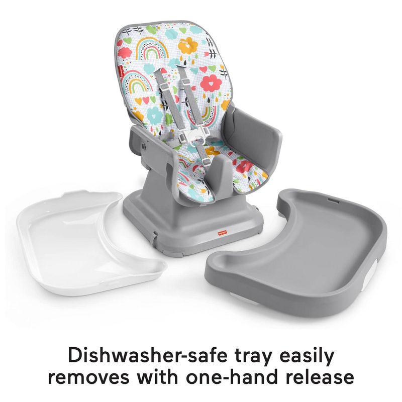 Fisher-Price SpaceSaver Simple Clean High Chair with Wraparound Deep-Dish Tray, Removable Tray Liner, 3 Recline Positions for Toddlers, Gray/White, 3 of 7