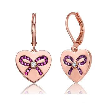 Chic girls 18K Rose Gold Plated Ribbon Crafted on Heart Drop Earrings