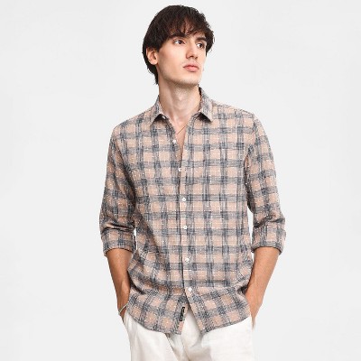 Campus Sutra Men Men's Saltbox Beige Heathered-Buffalo Check Shirt
