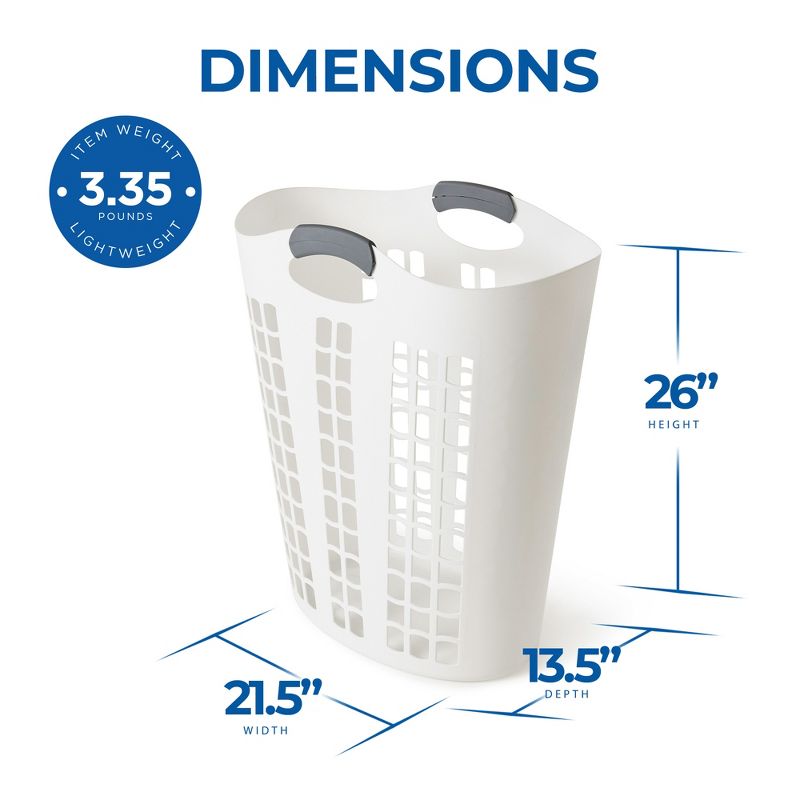 Gracious Living Easy Carry Large Vented Plastic Laundry Hamper w/Handles, White, 3 of 7
