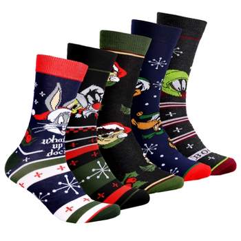Looney Tunes Mens Character Christmas Holiday Novelty Crew Socks 5 Pack Multicoloured