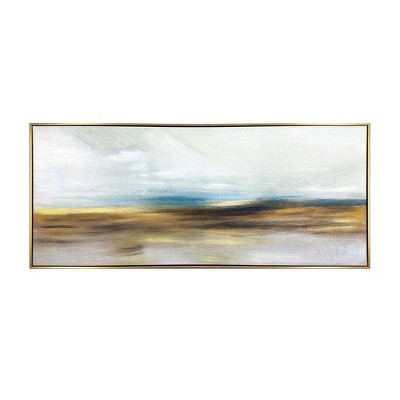 Gallery 57 19"x45" The Horizon Hand Painted Floating Framed Canvas Wall Art: Transitional Style, Abstract Artwork, MDF & Plastic Frame