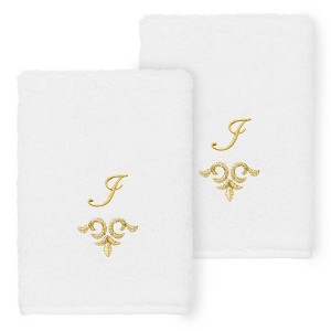 Linum Home Textiles 100% Turkish Cotton MONICA Gold Thread 2PC Embellished Washcloth Set - 1 of 3