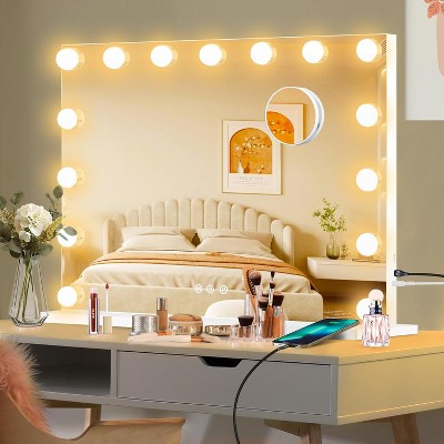 Vanity Mirror with Lights, with 15 Dimmable Bulbs and 10X Magnification, 3 Colors Modes