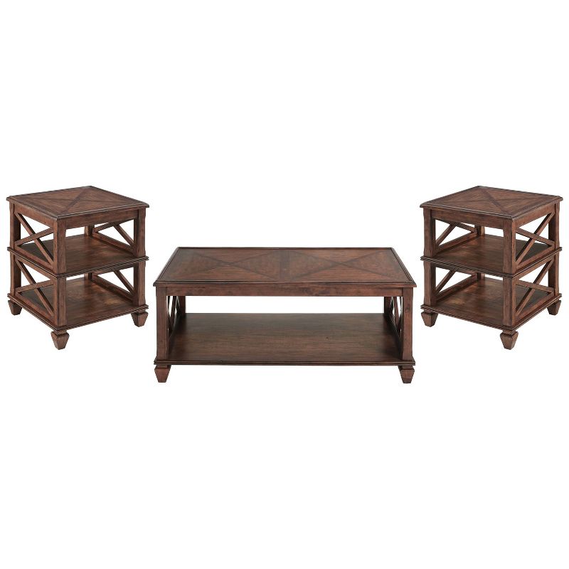 3pc Bridgton Wood Living Room Set with Coffee Table and 2 Shelf End Tables Cherry - Alaterre Furniture, 1 of 15