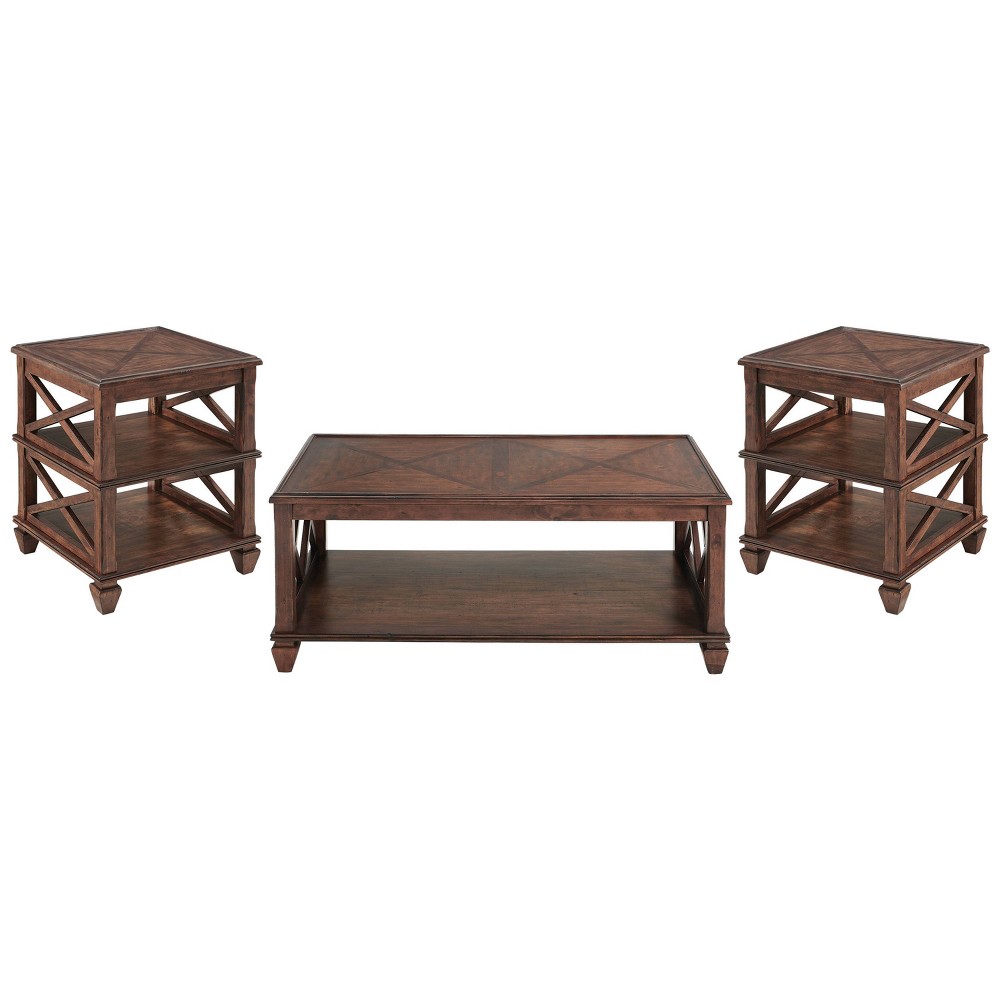 Photos - Storage Combination 3pc Bridgton Wood Living Room Set with Coffee Table and 2 Shelf End Tables