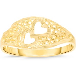 10k Yellow Gold 7.7mm Openwork Double Heart Filigree Ring - 1 of 4