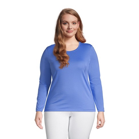 Lands' End Women's Plus Size Relaxed Supima Cotton Long Sleeve Crewneck ...