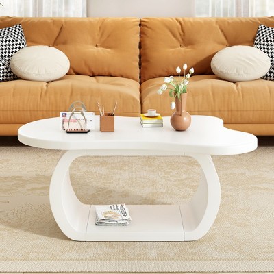 Vynxaria White Modern Cloud Coffee Table - Cream Style Irregular Accent Table