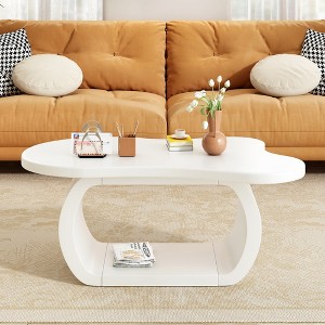Vynxaria White Modern Cloud Coffee Table - Cream Style Irregular Accent Table - 1 of 4