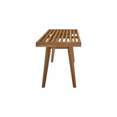Pecan Mid-Century Modern Wooden Entryway Bench 56"