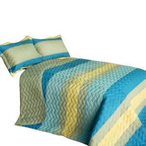 Slickblue 3 PC Handmade Full/Queen Quilt Set, Reversible Vermicelli Quilted, Horizontal Stripes, 37 Color Options - 1 of 4