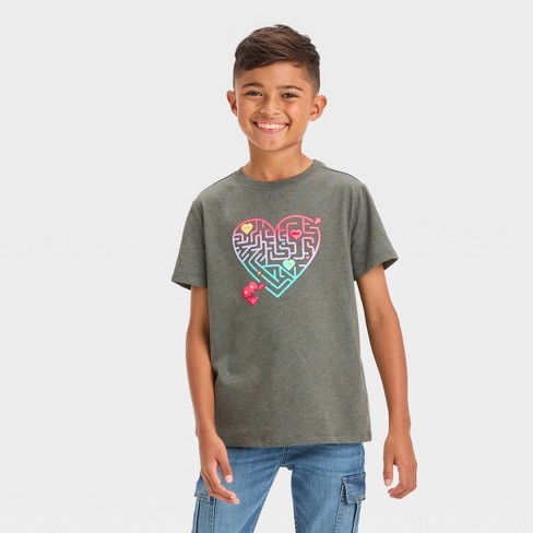 Boys' Short Sleeve Valentine's Day Heart Maze Graphic T-shirt - Cat & Jack™  Charcoal Gray S : Target