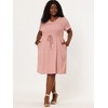 Agnes Orinda Women's Plus Size Tie Waist Short Sleeve Solid Chambray Casual Shirt Dresses - 2 of 4