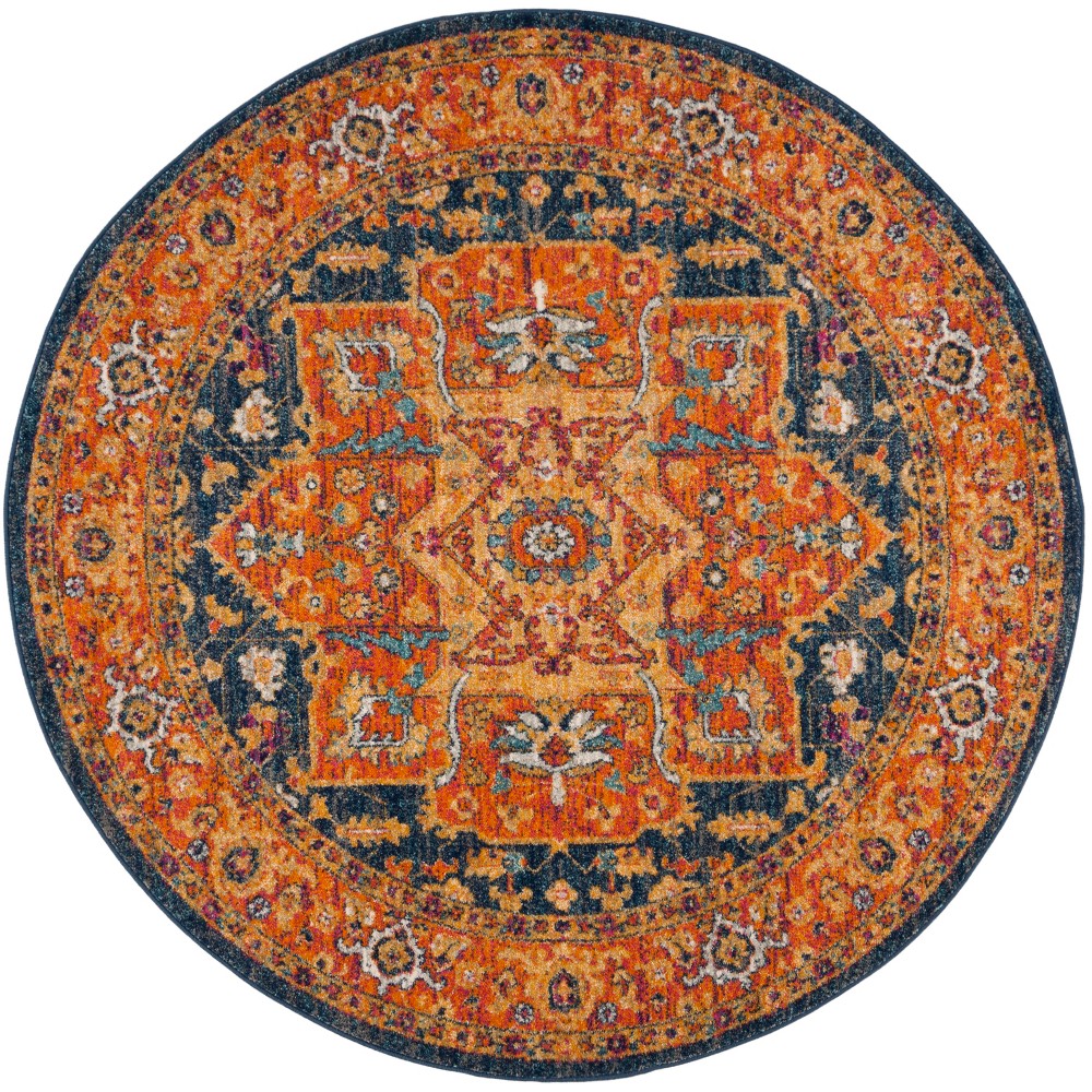 5'1in Round Medallion Loomed Area Rug Orange - Safavieh