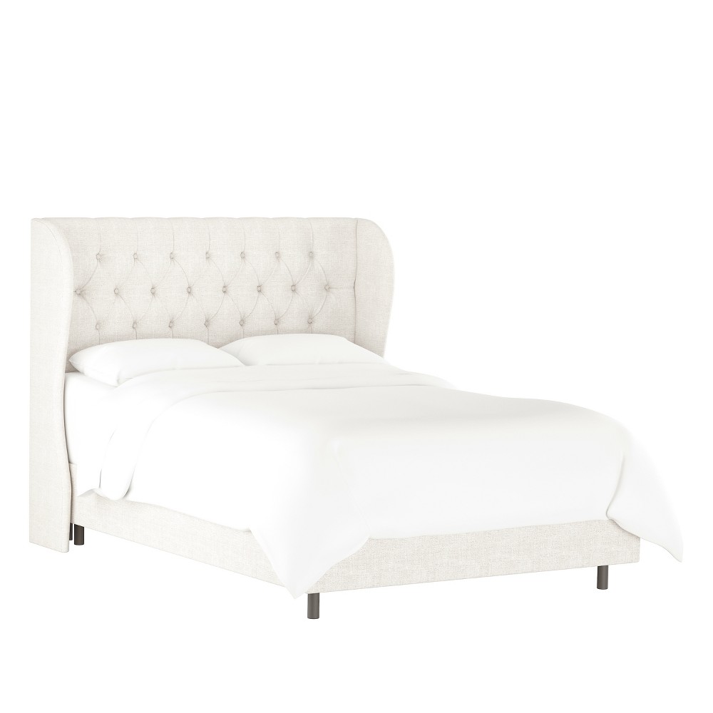 Photos - Bed Skyline Furniture Queen Tufted Wingback  Off-White Linen: Elegant ro