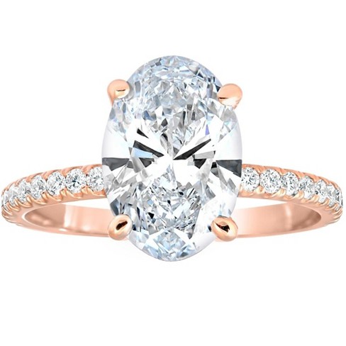 North Star - Brilliant Cut Moissanite Engagement Ring with Diamond Halo - Ready to Ship 14K Rose Gold