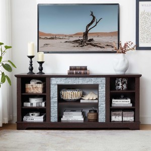 VYNXARIA Cherry Faux Stacked Stone TV Media Stand with Open Storage for TVs Up to 65inch - 1 of 4