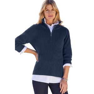 Jessica London Women's Plus Size Shaker Quarter Zip Pullover - 1 of 4