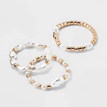 Beaded Pearl Stretch Bracelet Set 3pc - A New Day™