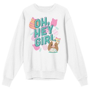 Squishmallows Oh, Hey Girl Adult White Crew Neck Long Sleeve Sweatshirt - 1 of 3