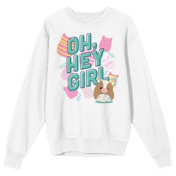 Squishmallows "Oh, Hey Girl" Adult White Crew Neck Long Sleeve Sweatshirt