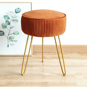 Arceso Pleated Vanity Stool, Velvet Ottoman with Metal Legs, Round Footrest for Bedroom & Makeup Room - 1 of 4