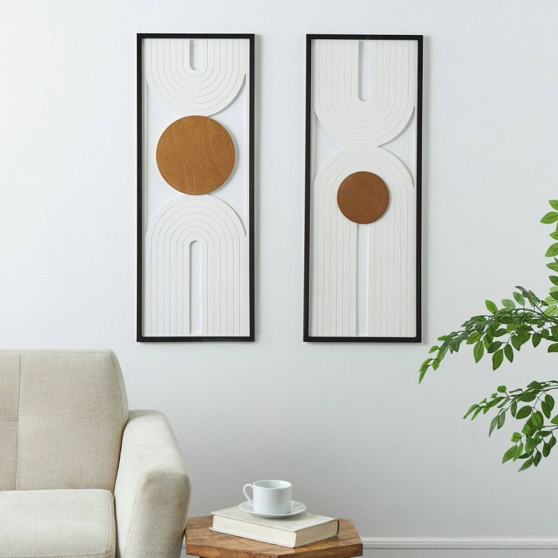 Set of 2 Wooden Geometric Layered Arch Wall Decors with Gold Circle Accents Cream - Olivia &#38; May, 2 of 8