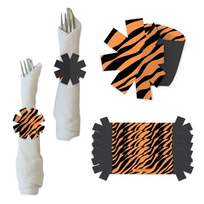 Big Dot of Happiness Tiger Print - Jungle Party Paper Napkin Holder - Napkin Rings - Set of 24
