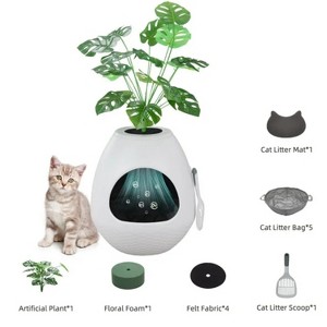 LunaLulinlk White upgraded version artificial plant cat litter box with deodorizing scoop - 1 of 4